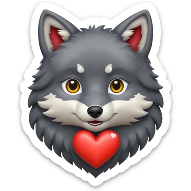 cute dark grey wolf inside heart sticker