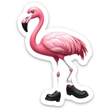 a pink flamingo with tap dancing shoes sticker