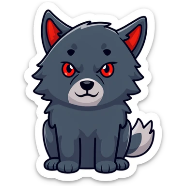 sleepy tired black wolf with red eyes sticker