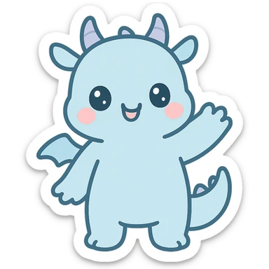 happy blue dragon, cute style, waving, light blue color sticker