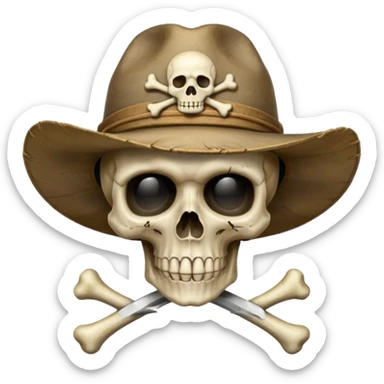 A skull and crossbones wearing wide brimmed traveler's hat. sticker