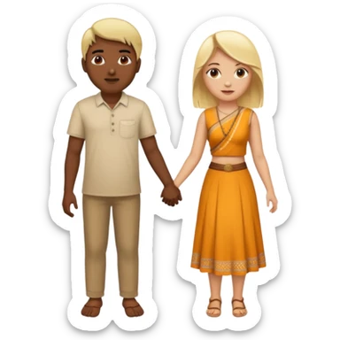 Naked bald Indian man and naked blonde woman holding hands sticker