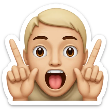 face with wide open mouth and two fingers inside while other fingers are in rock positions sticker