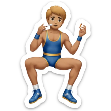 An athletic boy wearing a wrestling suit, crushing a cigarette under his feet, and above his head is a cloud that says "no smoking." sticker