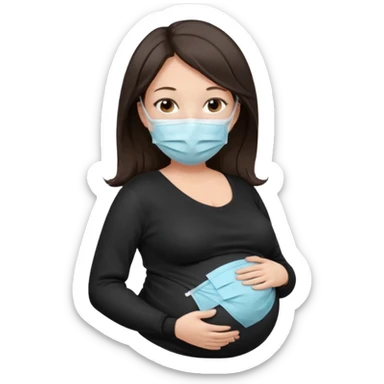 a pregrant lady with dark brown hair? Hair lengt above shoulder, wearing medical face mask, i wanna see the pregnant belly with black sweater sticker