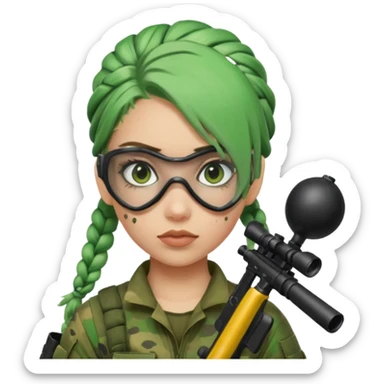 paintball player face girl braided green hair sticker