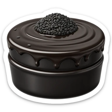 small mound of black sesame paste, deep black, thick glossy, smooth with ripples, rich opaque color, subtle reflections, no extras, apple emoji style, soft lighting, transparent background, emoji scale sticker