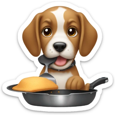 Puppy with a skillet in his hand sticker
