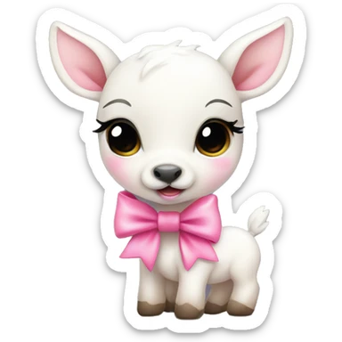 White baby deer with pink bow sticker