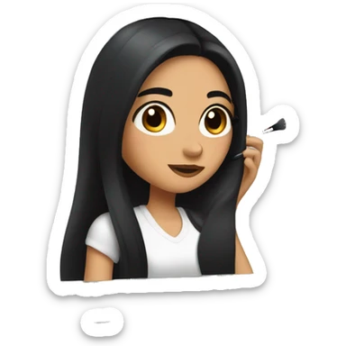 Pretty girl with long black hair and brown eyes doing her makeup in a mirror  sticker