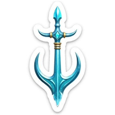 Cyan Poseidon's trident with glitter and water effects around it. sticker
