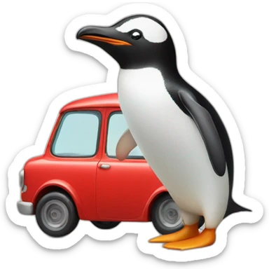 Penguin with red matchbox car sticker