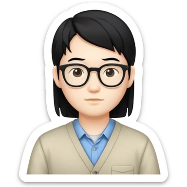 asian nerd with black hair  sticker