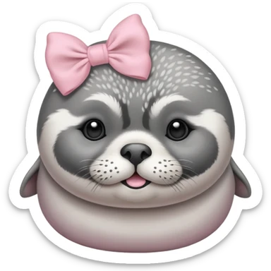 Crea una foca anillada gordita con aspecto tierno, lleva un moño rosado con tonos pasteles sticker