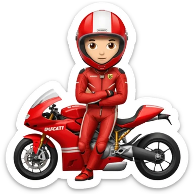 biker with red ducati full face helmet and red ducati suit sticker