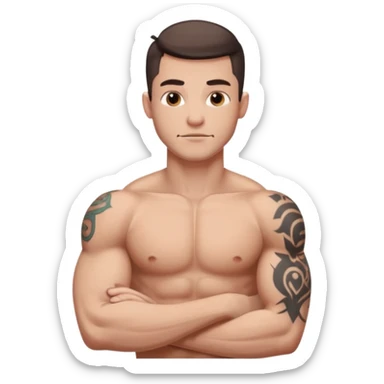 bicep guy with tattoos on arm neck and ribs sticker
