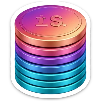 Stack of coins in gradient of turquoise, blue, pink, purple, and coral color sticker