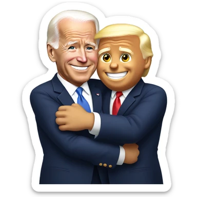 An emoji of joe biden and donald tump hugging sticker