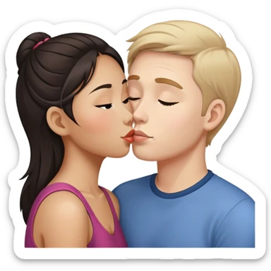 White guy kisses Asian girl cheek sticker