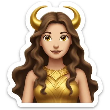 Fair Brunette goddess with Long brown hair and gold horns  sticker