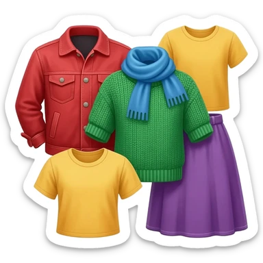 Five colorful garments piled haphazardly together sticker