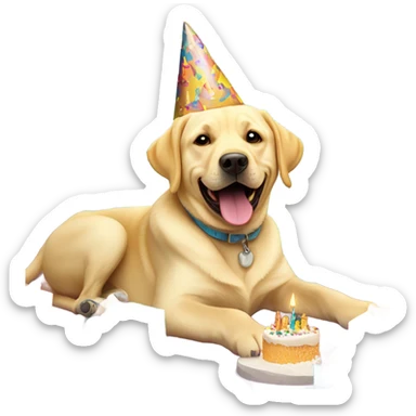 Yellow lab smiling celebrating it’s birthday sticker