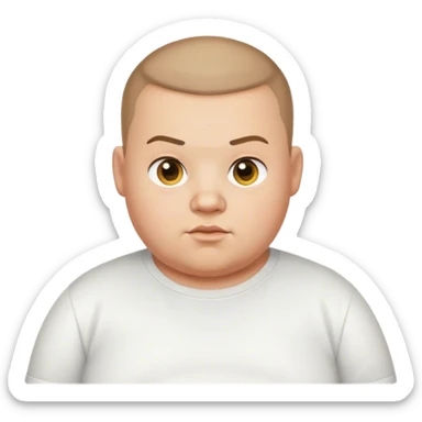 Fat boy with buzz cut and white t shirt sticker