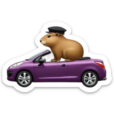 capybara wearing a beret driving a peugeot 207 coupé cabriolet sticker