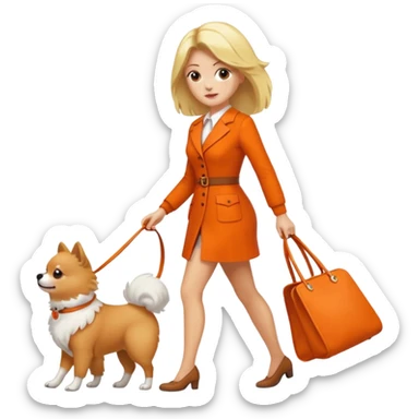 Mujer rubia caminando con una pomerania sticker