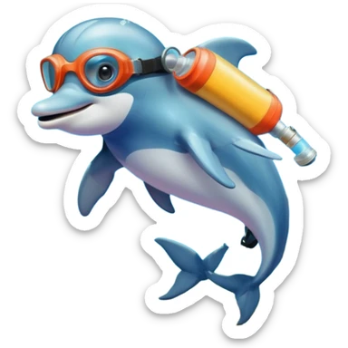 A brave dolphin in diver mask and oxygen tank, exploring coral

 sticker