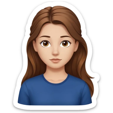 pretty white girl brown long hair makeup ponytail  on left shoulder, dark blue shirt sticker