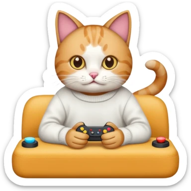 cat wearing a white sweater playing video games sticker
