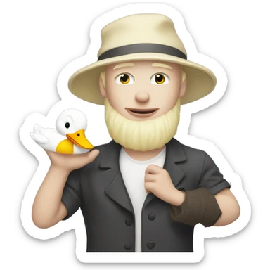 blonde albino dude with a backwards hat on holding a duck sticker
