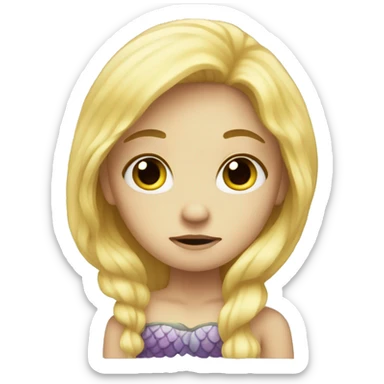 a sad mermaid with blonde hair and tail sticker