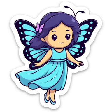 Whimsical fairy girl with butterfly wings, flowing hair, and enchanted aura sticker