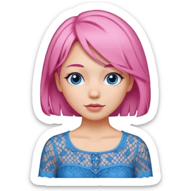 pink haired woman with lace patterned blue top sticker