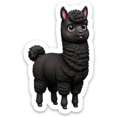 cinematic-[black alpaca]-realistic-full-body-standing-emoji,-tail-flicking-lazily,-head-tilted-dramatically,-curly-[black]-coat,-simplified-yet-realistic-focused-features,-highly-detailed,-glowing-with-an-almost-sarcastic-glow sticker