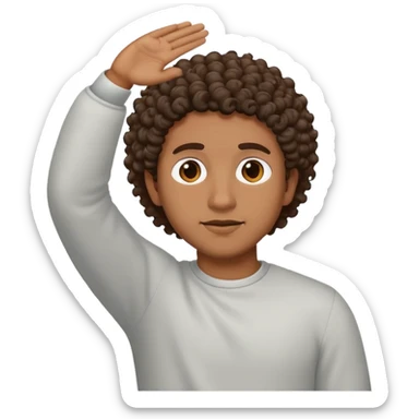 Half body brown skin guy with short curly hair turned to his backside with hands up sticker
