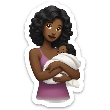 White woman with wavy black hair holding baby girl  sticker