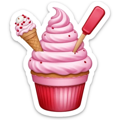 Pink & red bits ice cream scoop shaped frosted cupcake   sticker