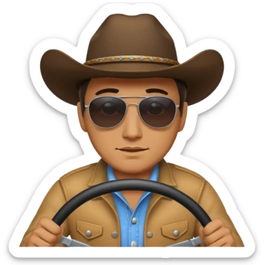 Man with dark sunglasses and cowboy hat, driving  sticker