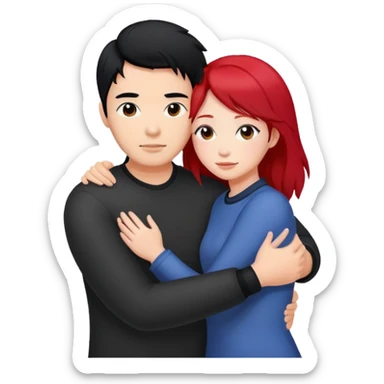 asian guy with black hair hugging red haired girl sticker