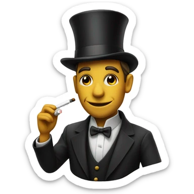 a normal emoji wearing a top hat smoking a cigarette while smirking sticker