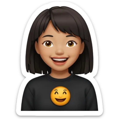 Asian girl in black fringed swearshirt, laughing sticker