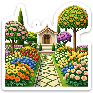 Still life, picturesque highly detailed garden adorned with diverse, vibrant flowers in full bloom, masterpiece,  dpi 300, 8k. sticker