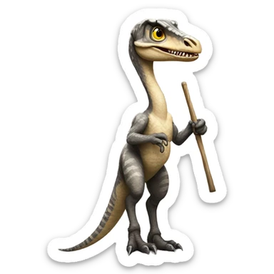 velociraptor holding a pole sticker