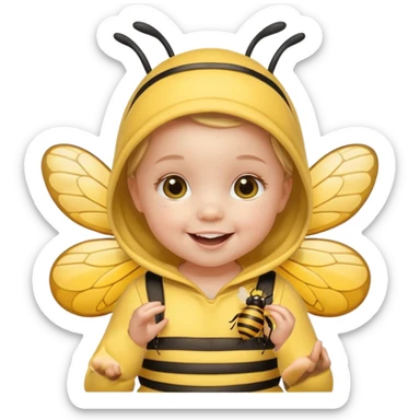baby girl with pacifier dressed as a bee sticker