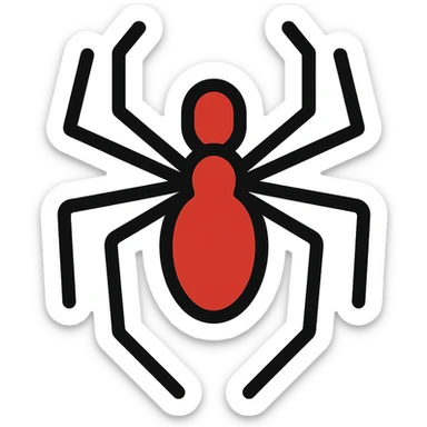 Minimalist, modern Spiderman logo with simple lines, colored in red and black, no background, clean and sharp graphic style. sticker