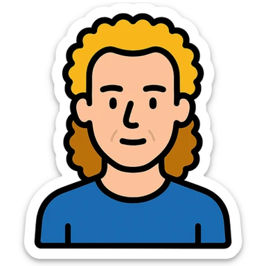 white man in his 40s, long tight curly hair with short sides sticker