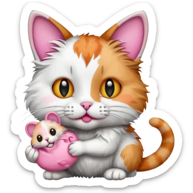 A cat holding a dead mouse sticker